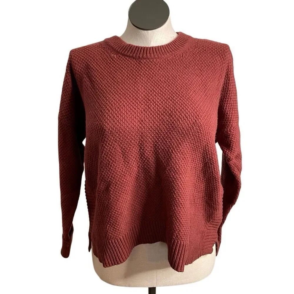 Madewell Womens Pickford Pullover Sweater L Brick Red Boxy Fit Textured Cotton